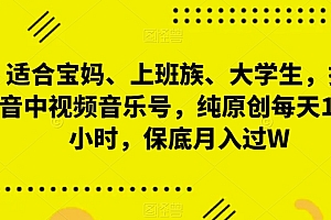没想到(适合宝妈、上班族、大学生,抖音中视频音乐号,纯原创每天1-2小时,保底月入过W)适合宝妈、上班族、大学生,抖音中视频音乐号,纯原创每天1-2小时,保底月入过W,小视频纯音乐排行榜,