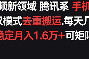 燃爆了(短视频新领域腾讯系 手机软件+AI双模式去重搬运.实测稳定月入1.6万+,可矩阵放大)短视频新领域腾讯系 手机软件+AI双模式去重搬运.实测稳定月入1.6万+,可矩阵放大,腾讯系的视频应用有哪些平台,