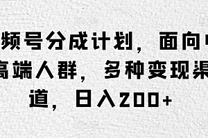 这样也行?(视频号分成计划,面向中高端人群,多种变现渠道,日入200+)视频号分成计划,面向中高端人群,多种变现渠道,日入200+,视频号怎么分成,