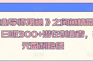 怎么可以错过(《创业导师揭秘》之闲鱼精品策略,日吸300+潜在创业者,多元盈利路径)《创业导师揭秘》之闲鱼精品策略,日吸300+潜在创业者,多元盈利路径,闲鱼推广方案,